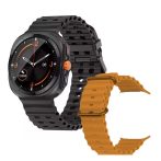   Inteligentné hodinky A25 Ultra s čiernym rámom -  oranžovým a čiernym silikónovým remienkom