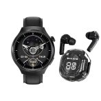   D21 black smartwatch set- Smartwatch, bezdrôtové slúchadlá, silikónový a kožený remienok