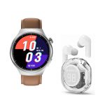   D21 smartwatch set - strieborný ciferník, sivý silikónový a hnedý kožený remienok