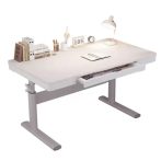   Výškovo nastaviteľný písací stôl so zásuvkou, biely, 120×60 cm
