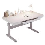   Výškovo nastaviteľný písací stôl so zásuvkou, biely, 120×60 cm