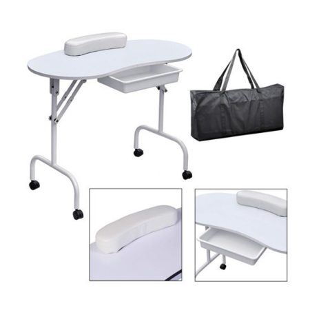 Biely skladaci stolík na manikúru s kolieskami Biely skladaci stolík na manikúru s kolieskami