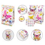   48-kusová Motýlia darčeková párty sada – Darčekové vrecúška, kľúčenky, náramky a nálepky