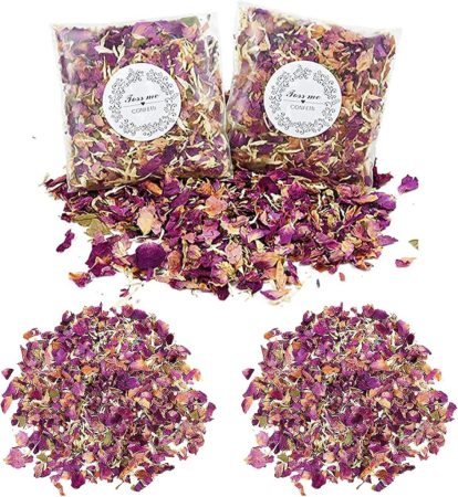 14-dielne balenie dekoratívnych sušených ružových a kvetinových lupeňov – Červené