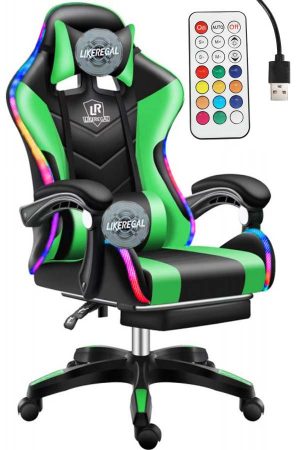 Likeregal 920 zelené herné kreslo s opierkou na nohy ,s RGB podsvietením a masážnou funkciou Likeregal 920 zelené herné kreslo s opierkou na nohy ,s RGB podsvietením a masážnou funkciou