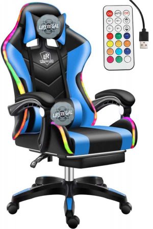 Likeregal 920  Modré herné kreslo s opierkou na nohy,s RGB podsvietením a masážnou funkciou